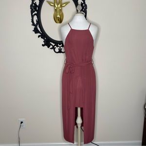 Black Swan Mauve Colored Dress with Tie Waist and Skirt Underneath